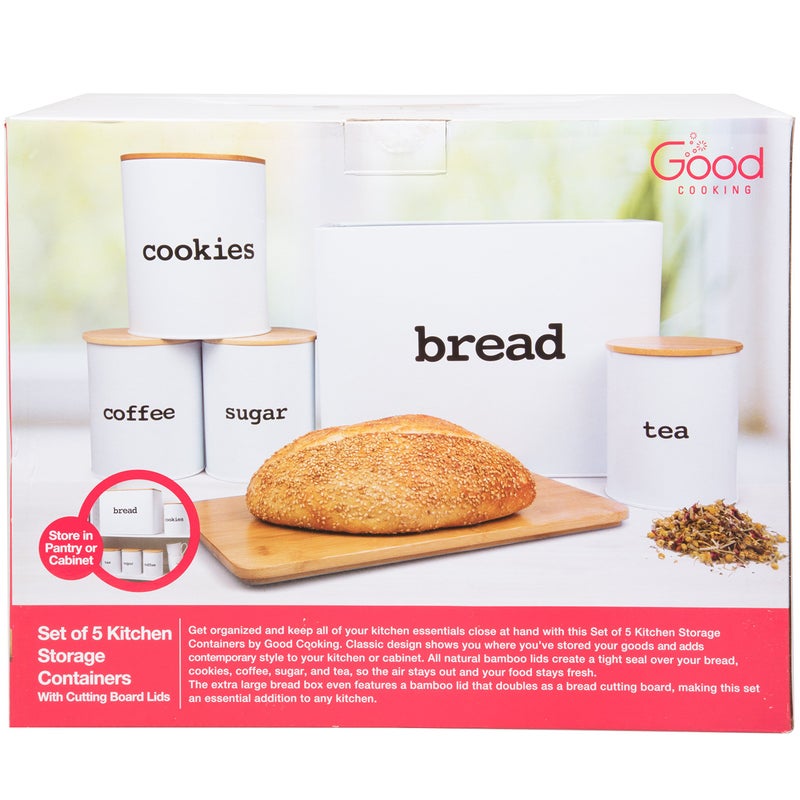 Good Cooking 10 Piece Airtight Kitchen Canister Set with Lids - Bamboo Cutting & Charcuterie Board Lid - Store Tea, Coffee, Sugar, Cookies, Snacks, Bread - Coffee Bar Cart - Gift for Bakers & Kitchen Organization - Image 4